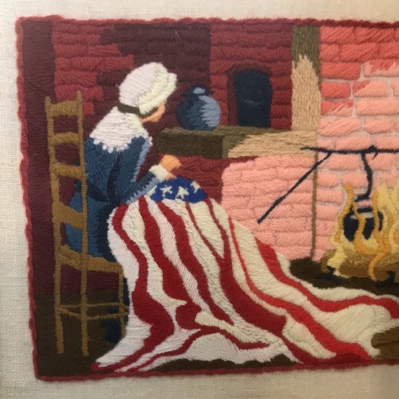 VTG Betsy Ross Sewing Flag Framed Crewel - Picture 4 of 7